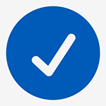 white tick on a blue circle background