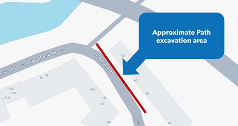 Diagram showing area of path closed on Freeland Place to allow for water main upgrade